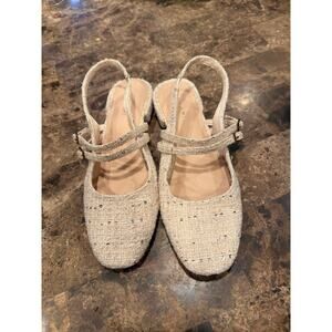Tahari Tweed Sequin Cream Mary Jane Ballet Flats size 8